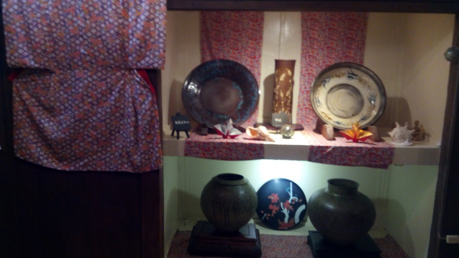 Kimonos and dishes adorned in the store