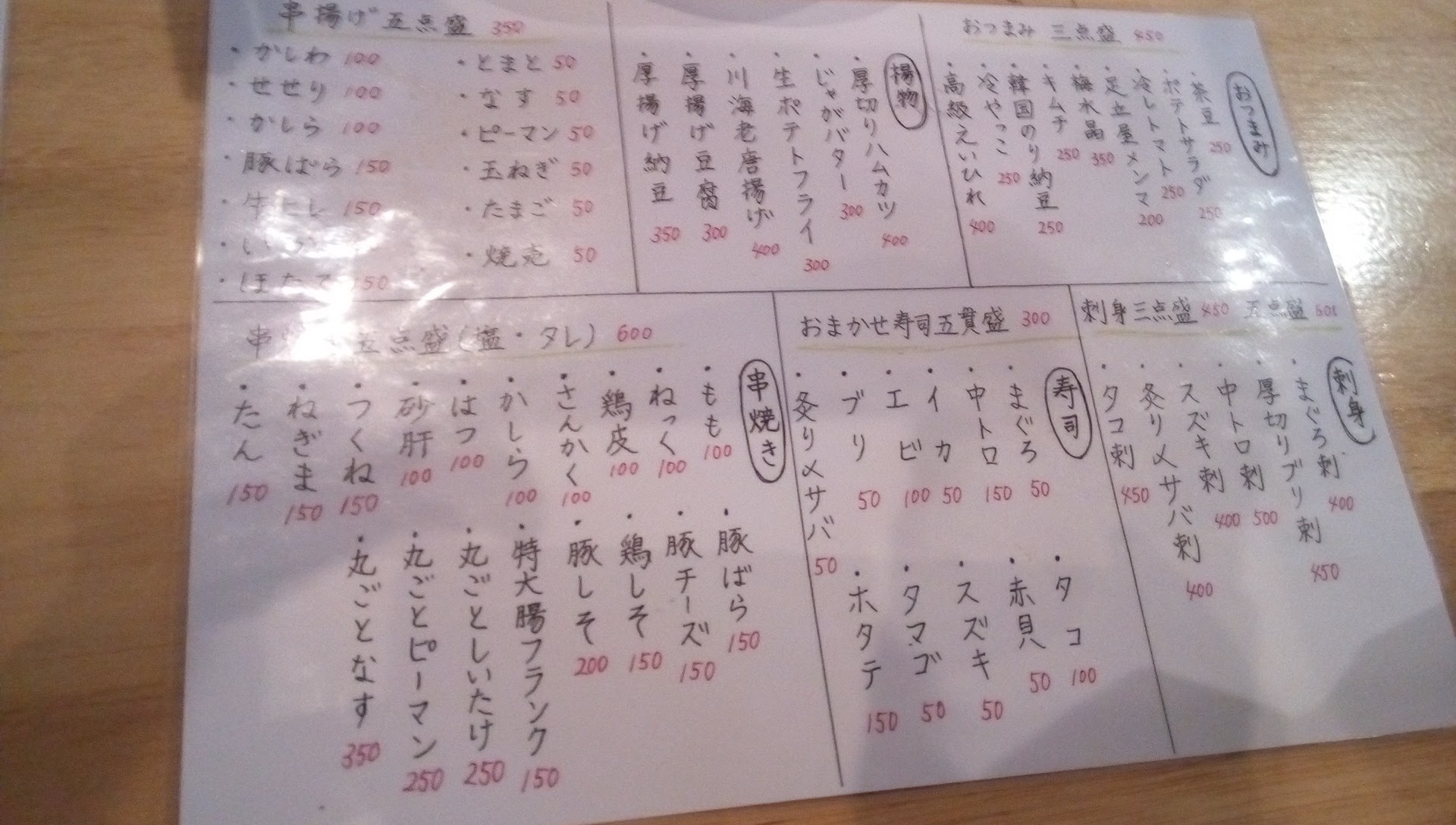 The food menu of Adachiya