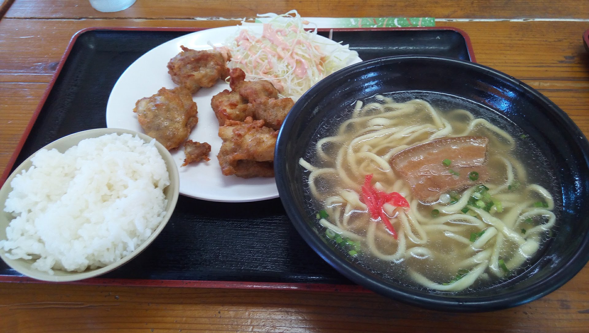 chicken deep-fried set meal with Okinawa soba