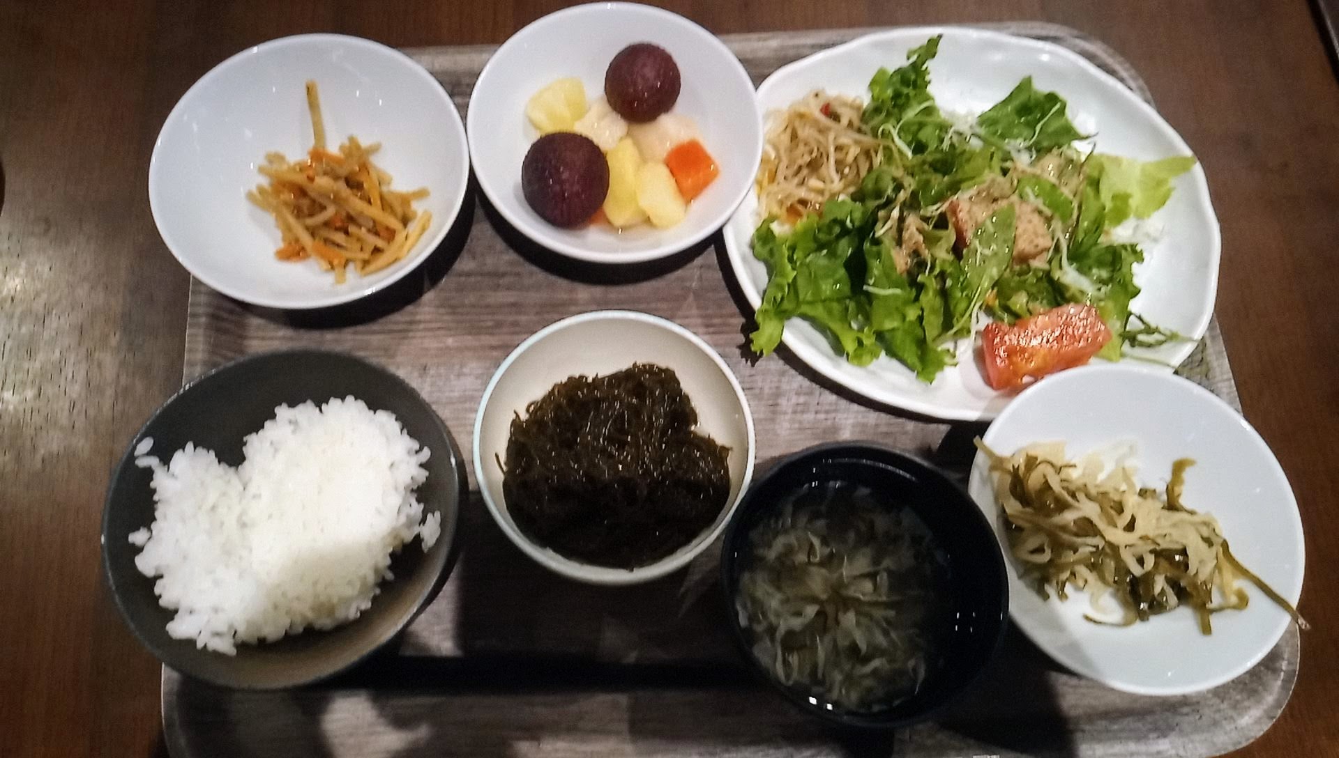 All-you-can-eat salads and small dishes at Uruma Shimin Shokudo