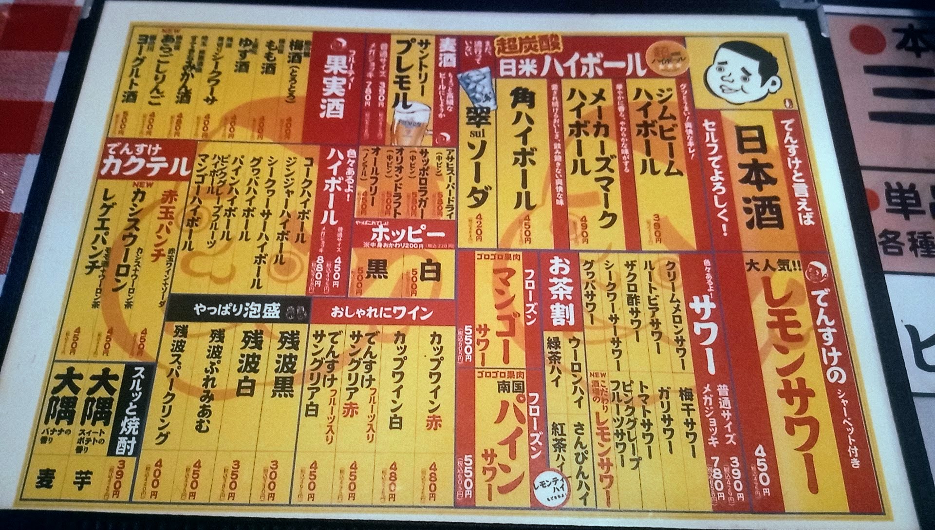 the food and drink menu of Densuke Shouten 2